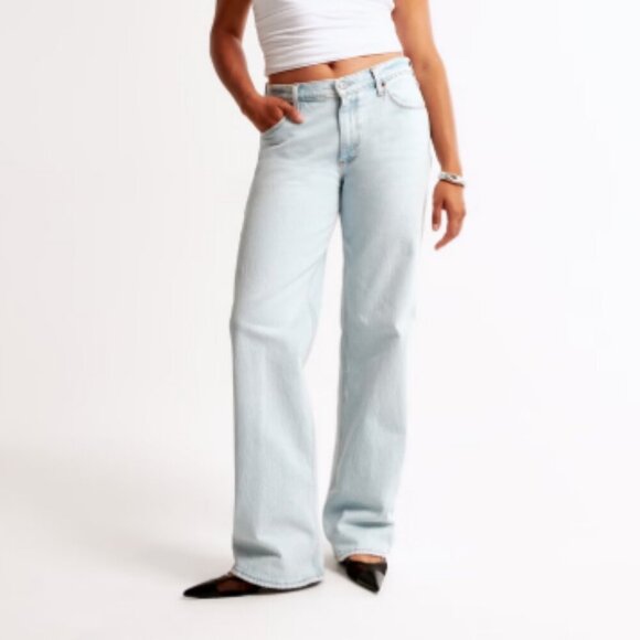 Abercrombie & Fitch The Baggy Low Rise Light Blue Denim Jeans Size 16 - Picture 1 of 7